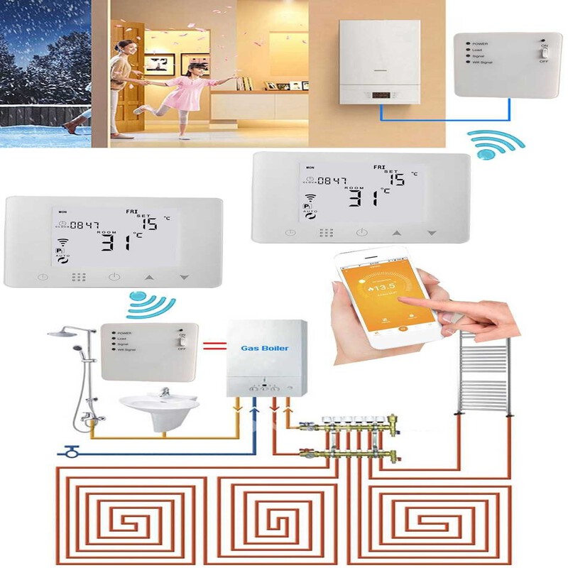 Termostat smart HYSEN HY09RF-WiFi-RF Tuya, incalzire gaz Termostat smart HYSEN HY09RF-WiFi-RF Tuya, incalzire gaz